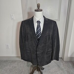 Chaps Mens Corduroy Blazer Sport Coat 50R Gray Elbow Patches Pheasant Lining 50R